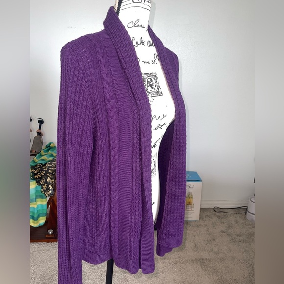 Purple Open-Front Cable Knit Women's Sweater Cardigan - Picture 5 of 8